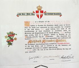 Certificate for a Knight of Grace in the Order of St. John - 1900 