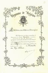Certificate for the King Albert Medal - 1919