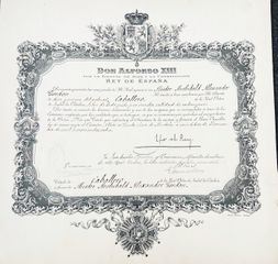 Certificate for the knighthoodorder Isabel of the Catholics - 1908
